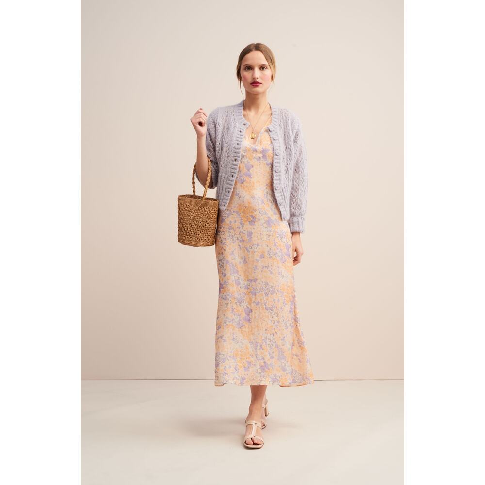 Rouje Linette Dress in Peach FR34 (XS) Pastel Pink Cream Blue Satin Maxi French - Picture 2 of 16